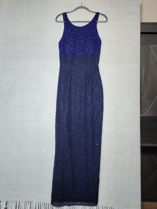 Andretta Donatello Dresses & Skirts - Vtg Andretta Donatello Royal Blue Silk, Glass Beaded Maxi Dress Med Read